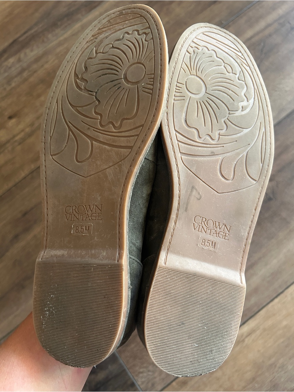 Crown Vintage Olive Suede Mary Jane Flats - Boho Espadrille Style - 8.5 - Picture 5 of 5
